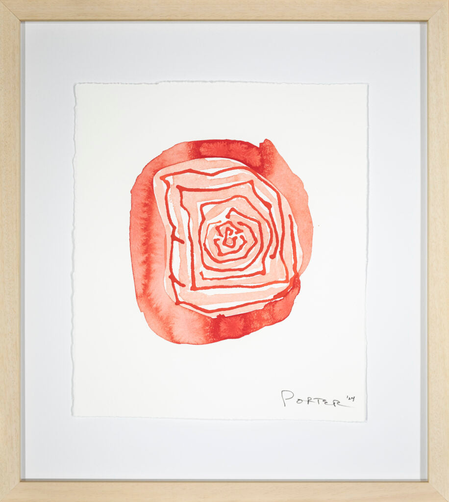 Pink floral abstract ink painting art on paper