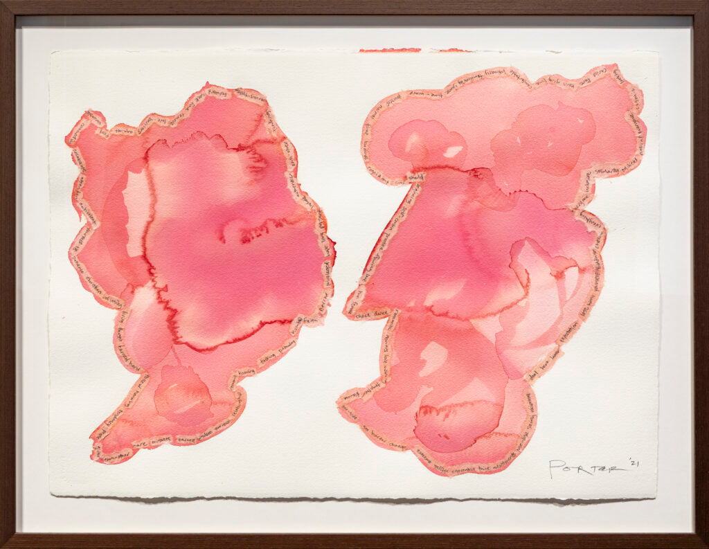 Vibrant pink ink blot abstract painting on paper