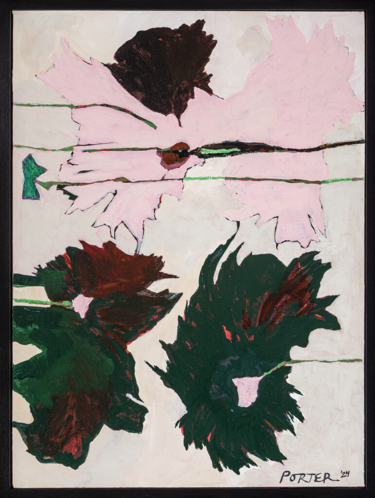 Oil and acrylic abstract floral painting on canvas
