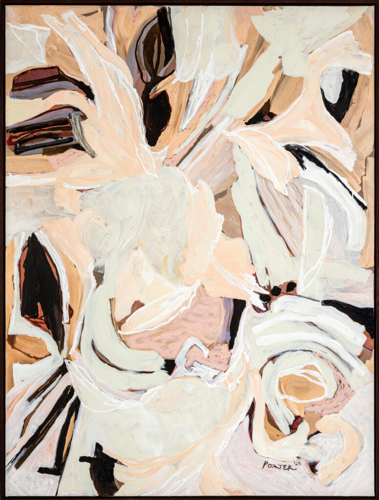 Neutral floral abstract oil and acrylic artwork 49" x 37"