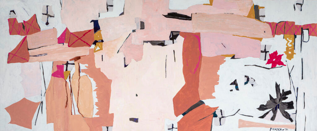 Large scale abstract floral pink black and white oil and acrylic painting on canvas