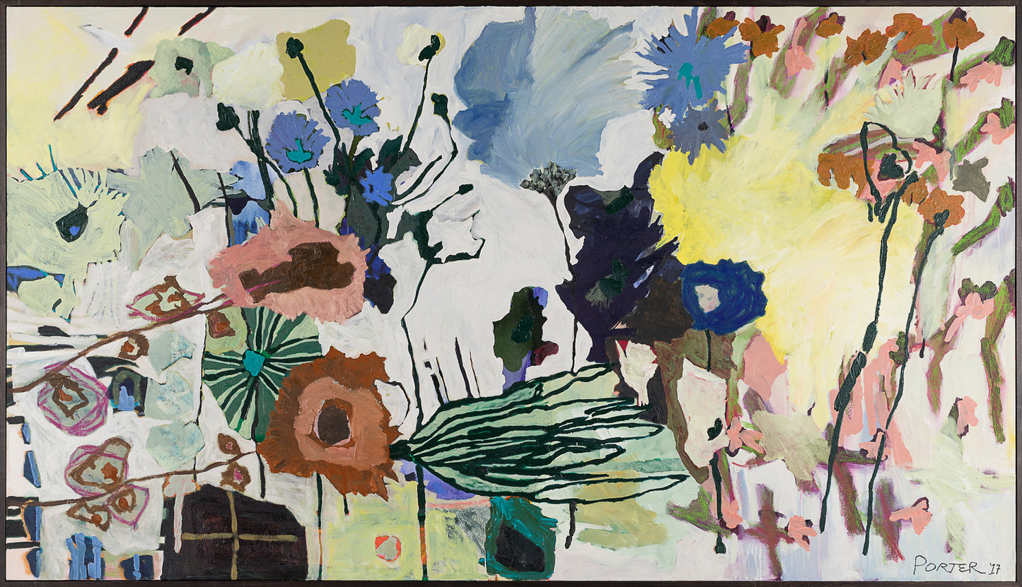 Abstract artwork with colorful flowers acrylic on canvas