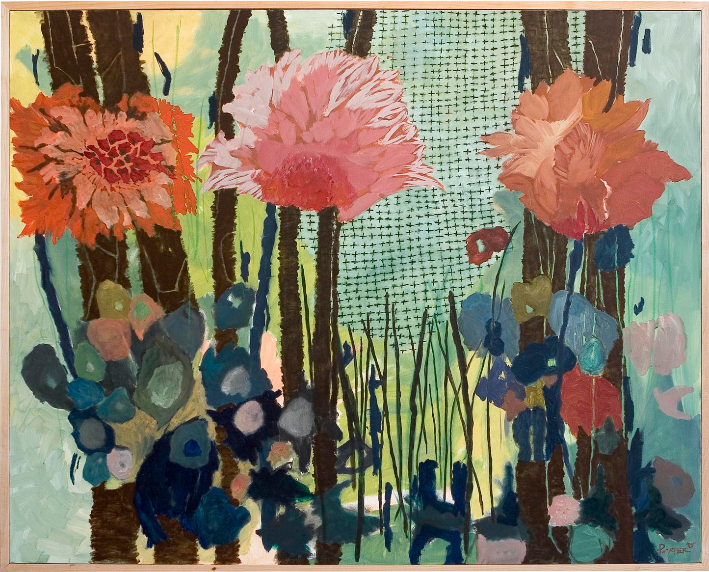 Abstract art colorful botanical floral acrylic painting on canvas