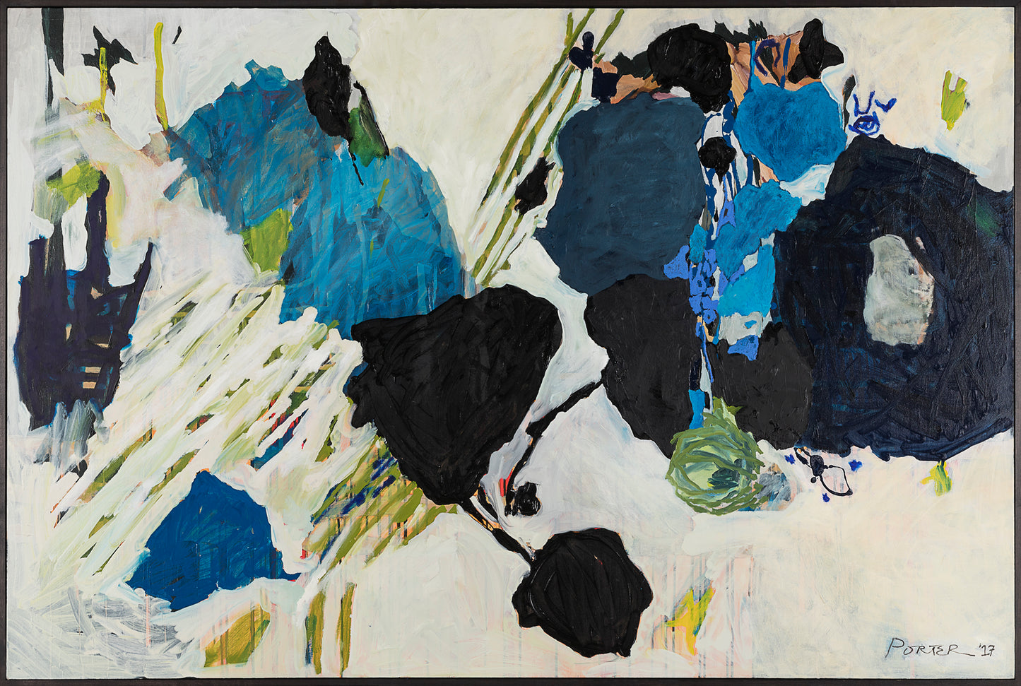 Abstract blue black and white acrylic paint on canvas art