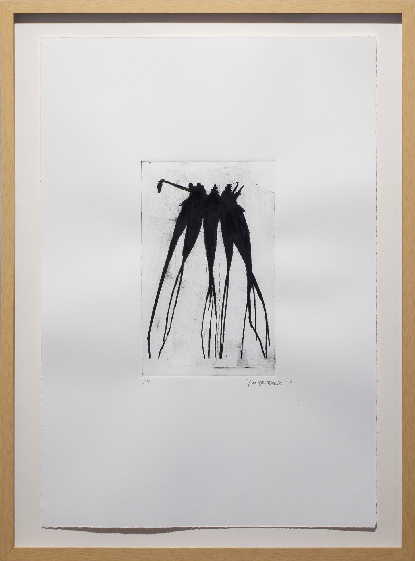 Framed black and white abstract artwork mixed media on paper