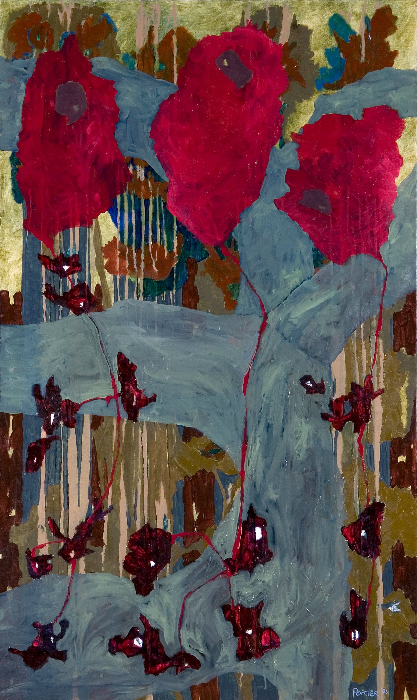 Abstract acrylic floral and botanical painting on canvas