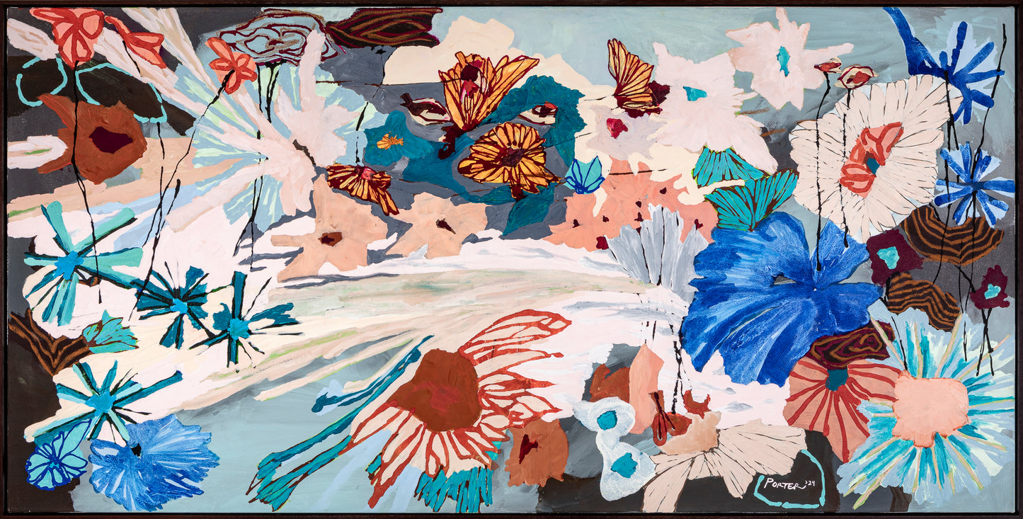 Colorful abstract art floral painting acrylic on canvas