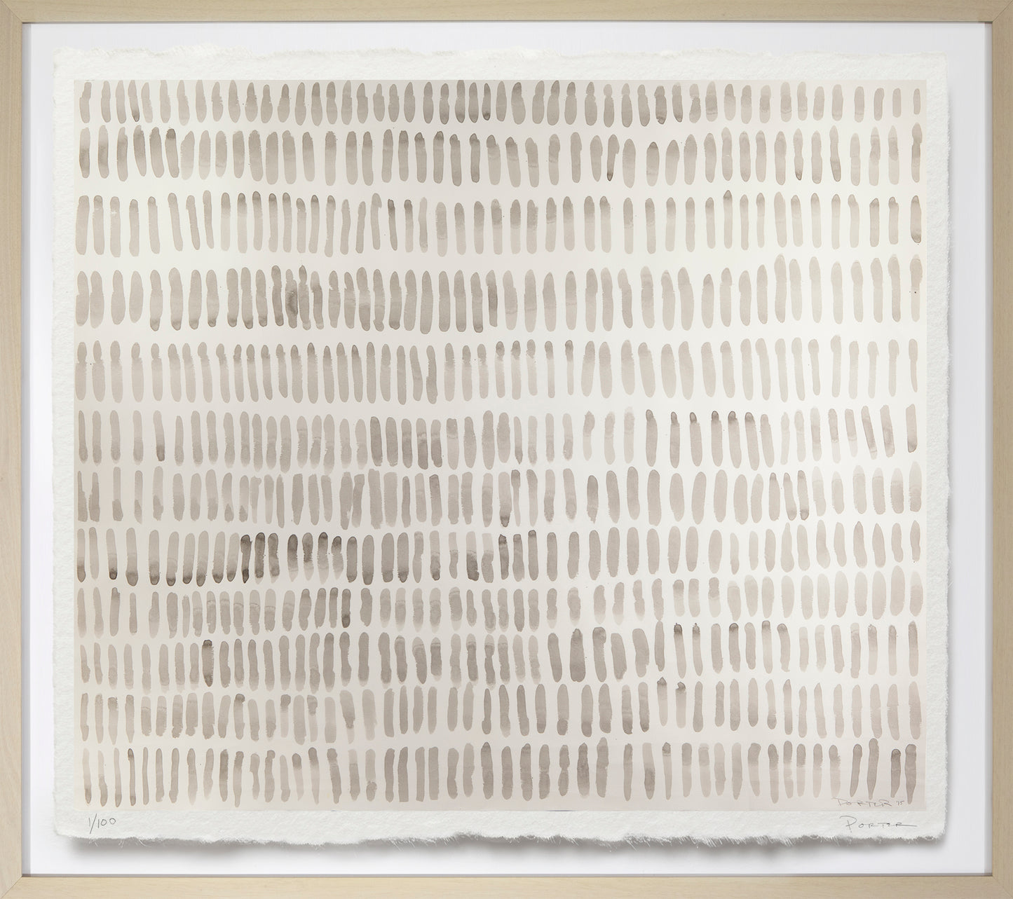 Abstract art piece with horizontal brush strokes on a white background