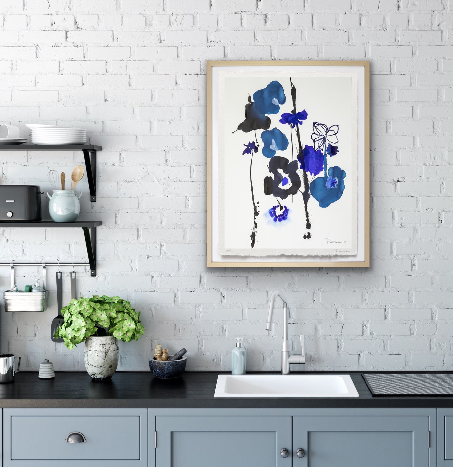 Abstract floral artwork for modern kitchen decor