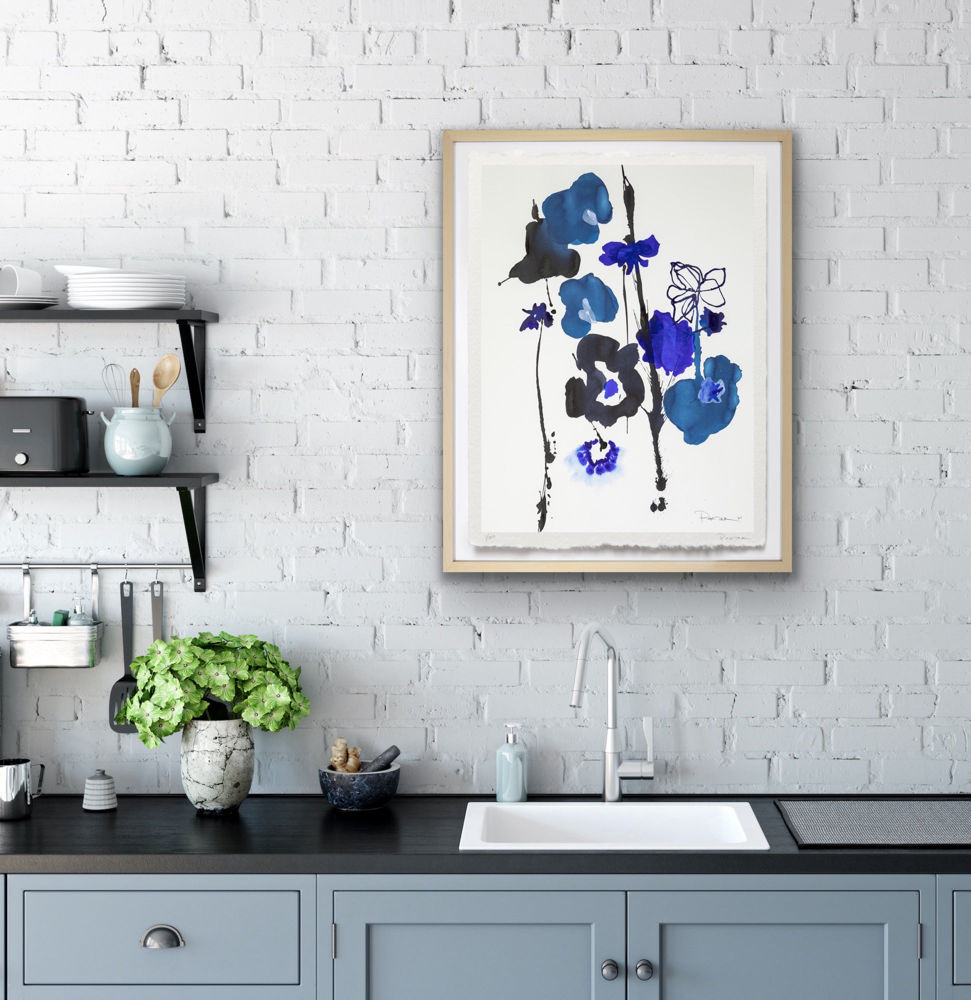 Abstract floral artwork for modern kitchen decor