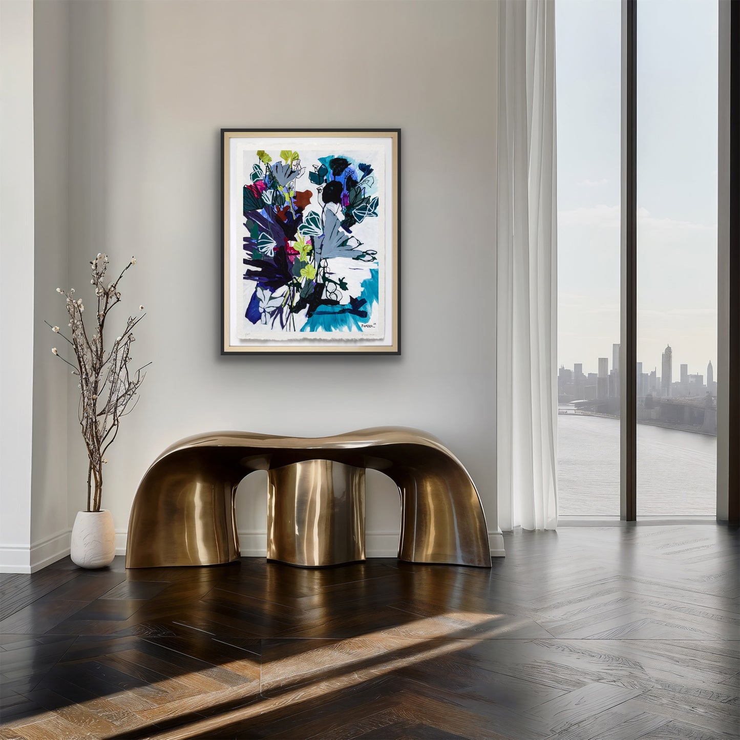 Colorful botanical abstract artwork for modern living room 