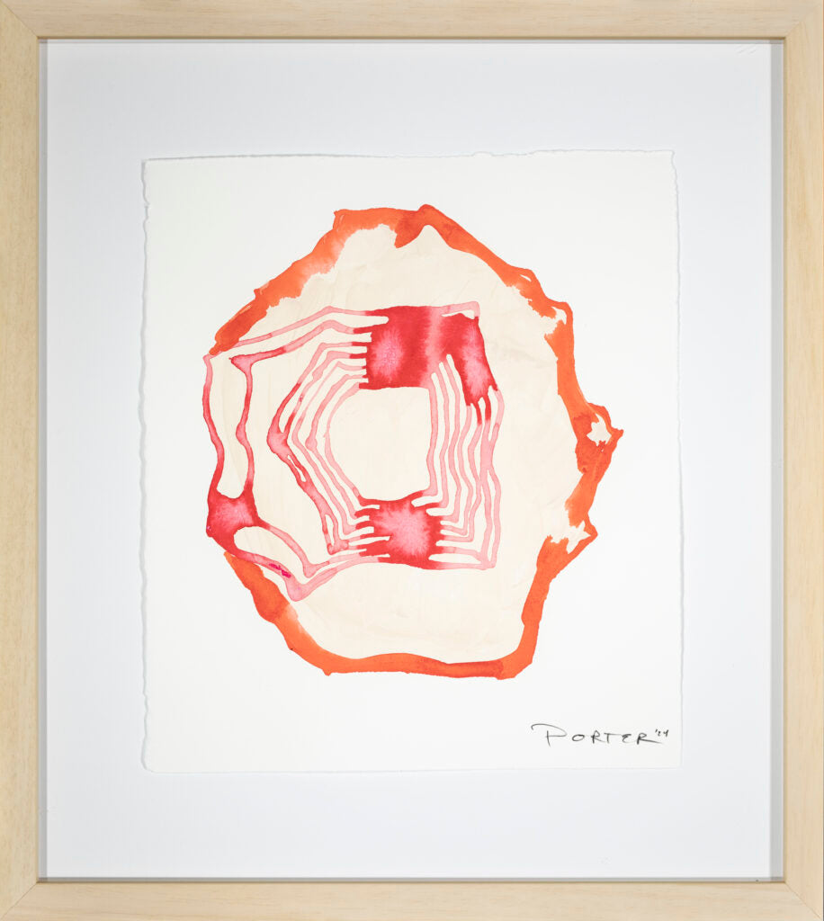 Vibrant abstract pink and white ink painting on paper