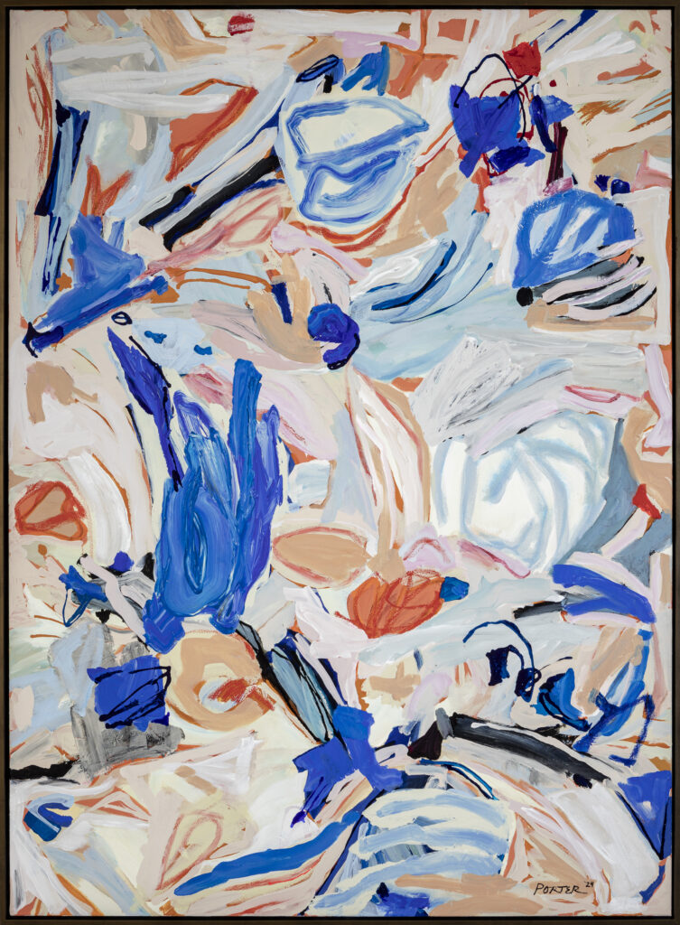 Abstract colorful blue orange black and white acrylic painting on canvas