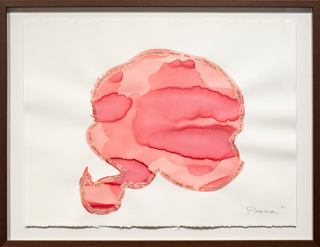 Vibrant pink ink blot abstract painting on paper