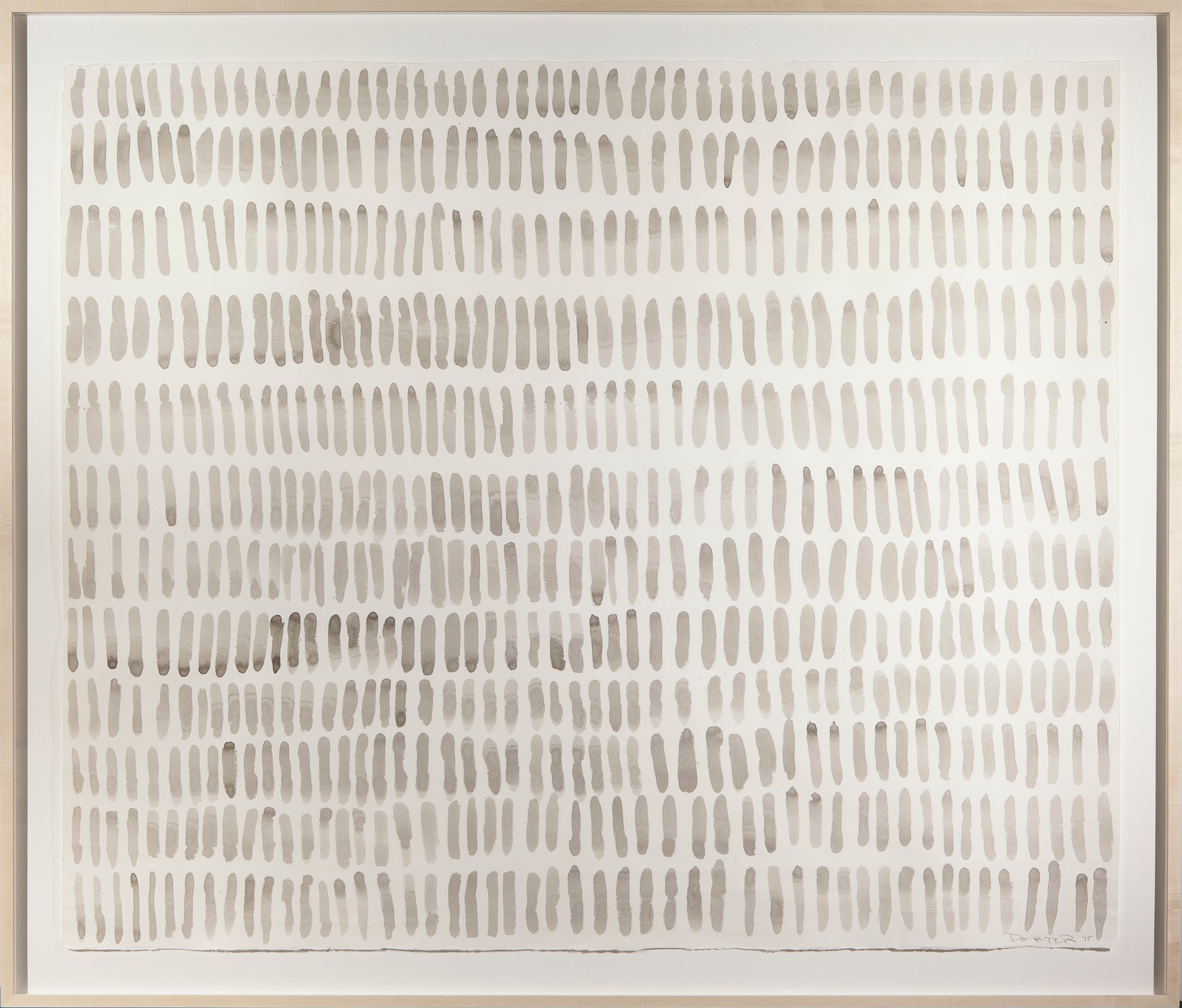 Minimalism Abstract art with grey horizontal brush strokes on a white background on paper with mixed media