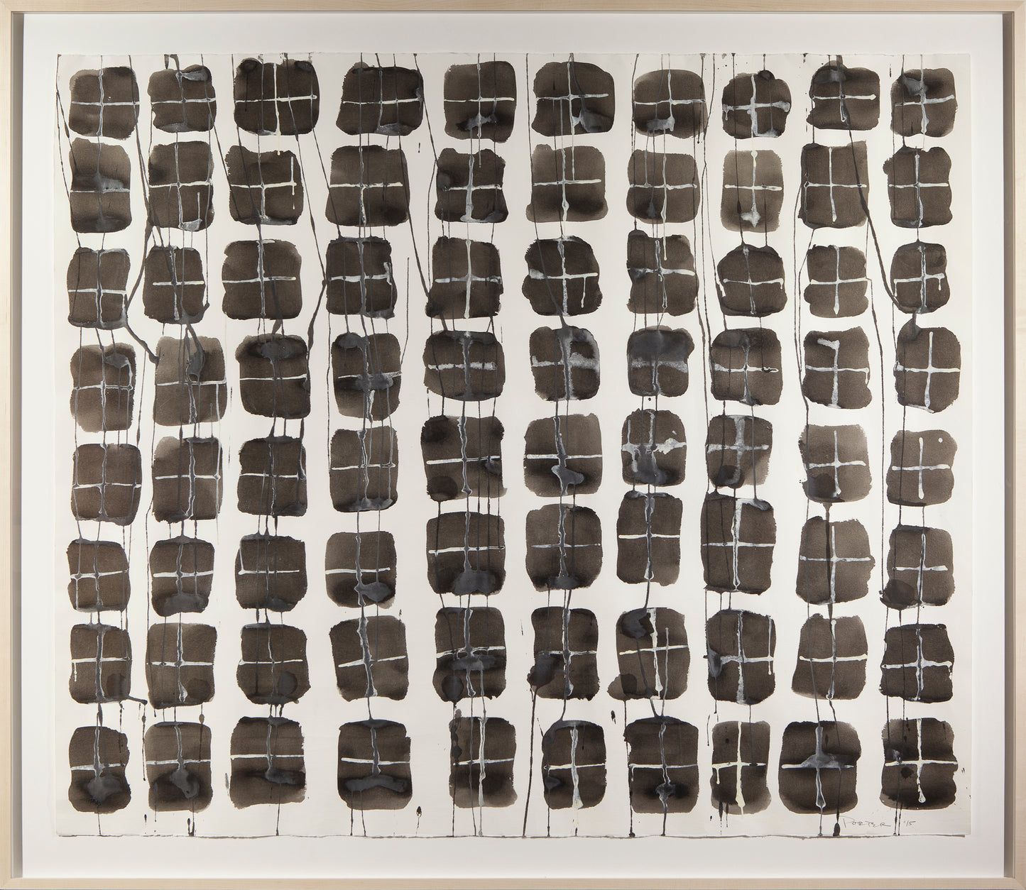 Abstract art black and white geometric pattern on paper mixed media