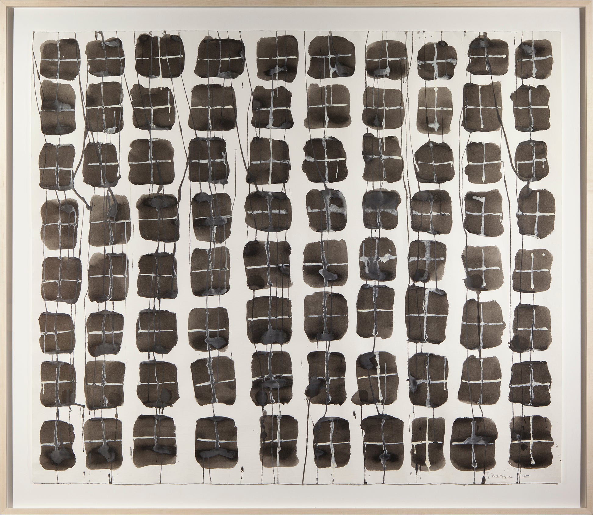 Abstract art black and white geometric pattern on paper mixed media