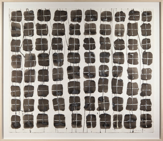 Abstract art black and white geometric pattern on paper mixed media