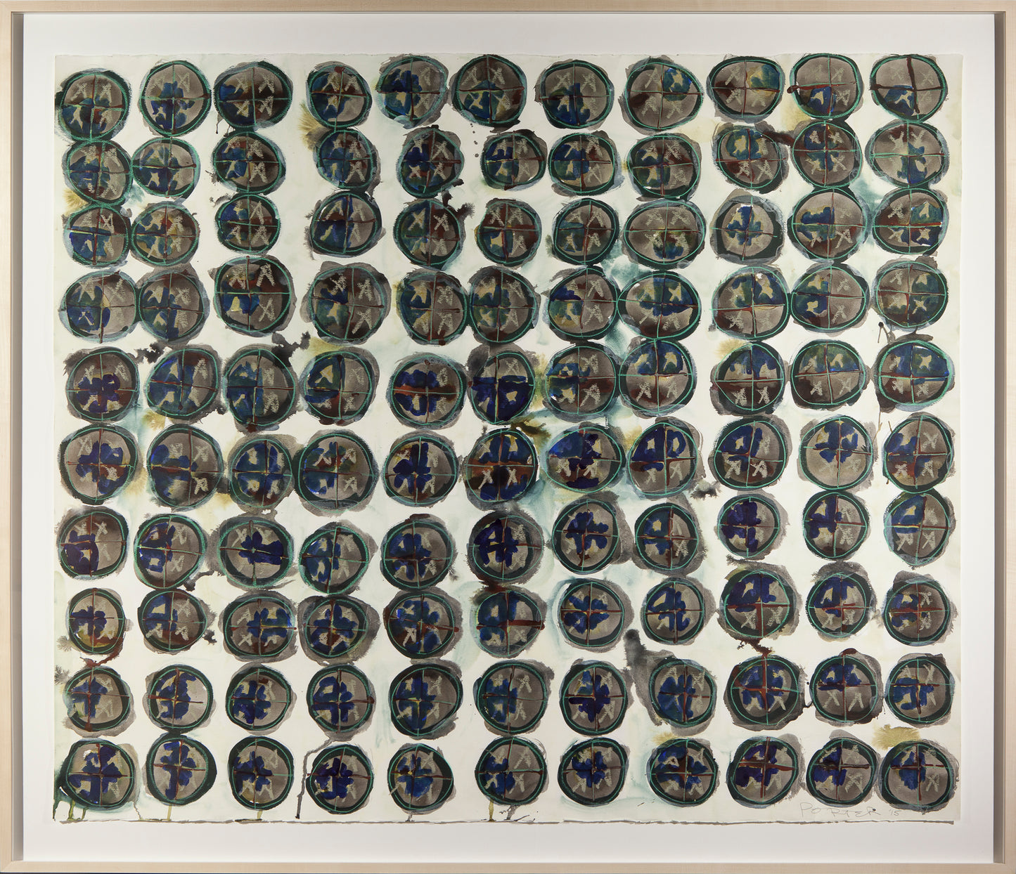 Abstract geometric art painting mixed media on paper