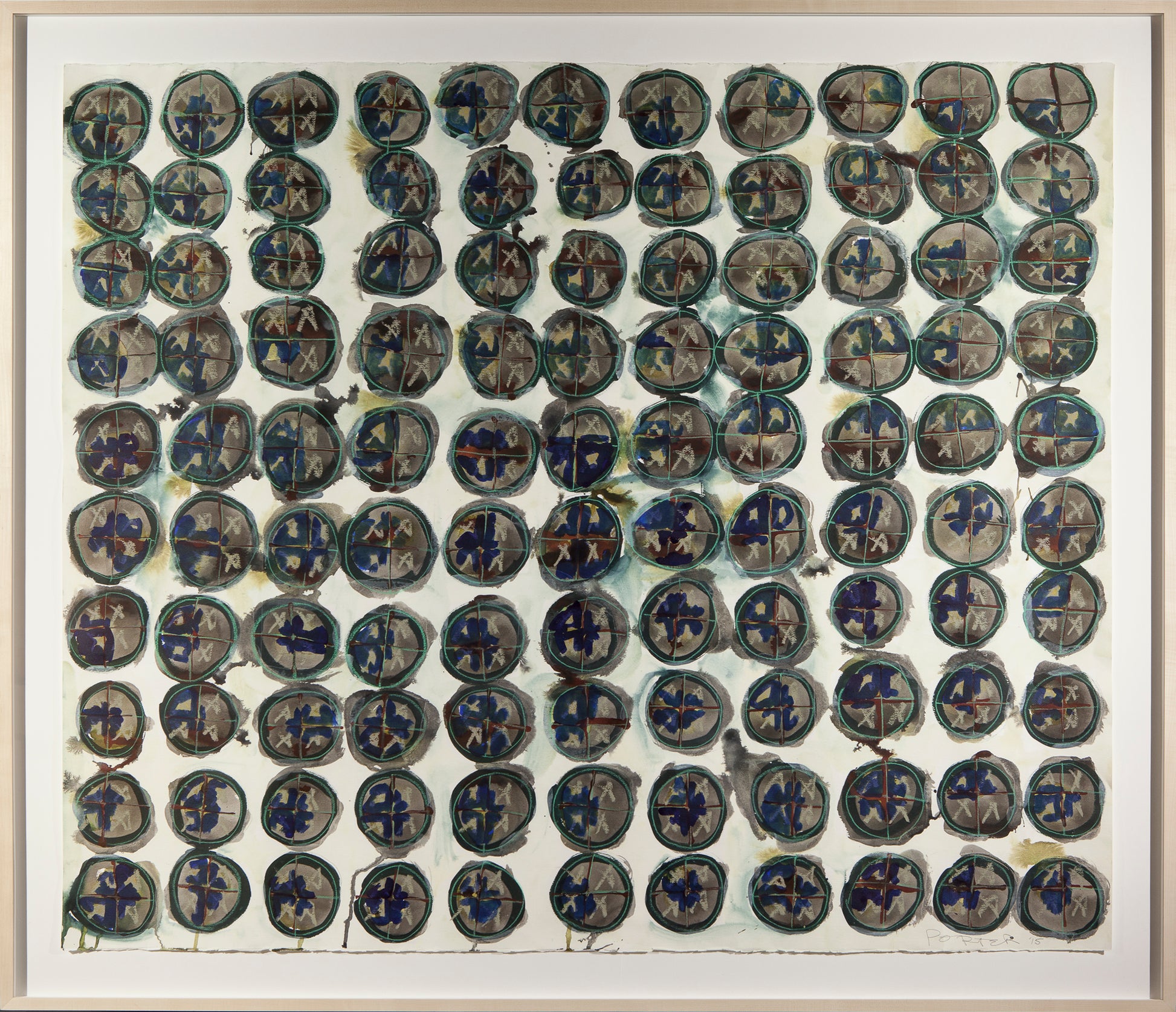 Abstract geometric art painting mixed media on paper