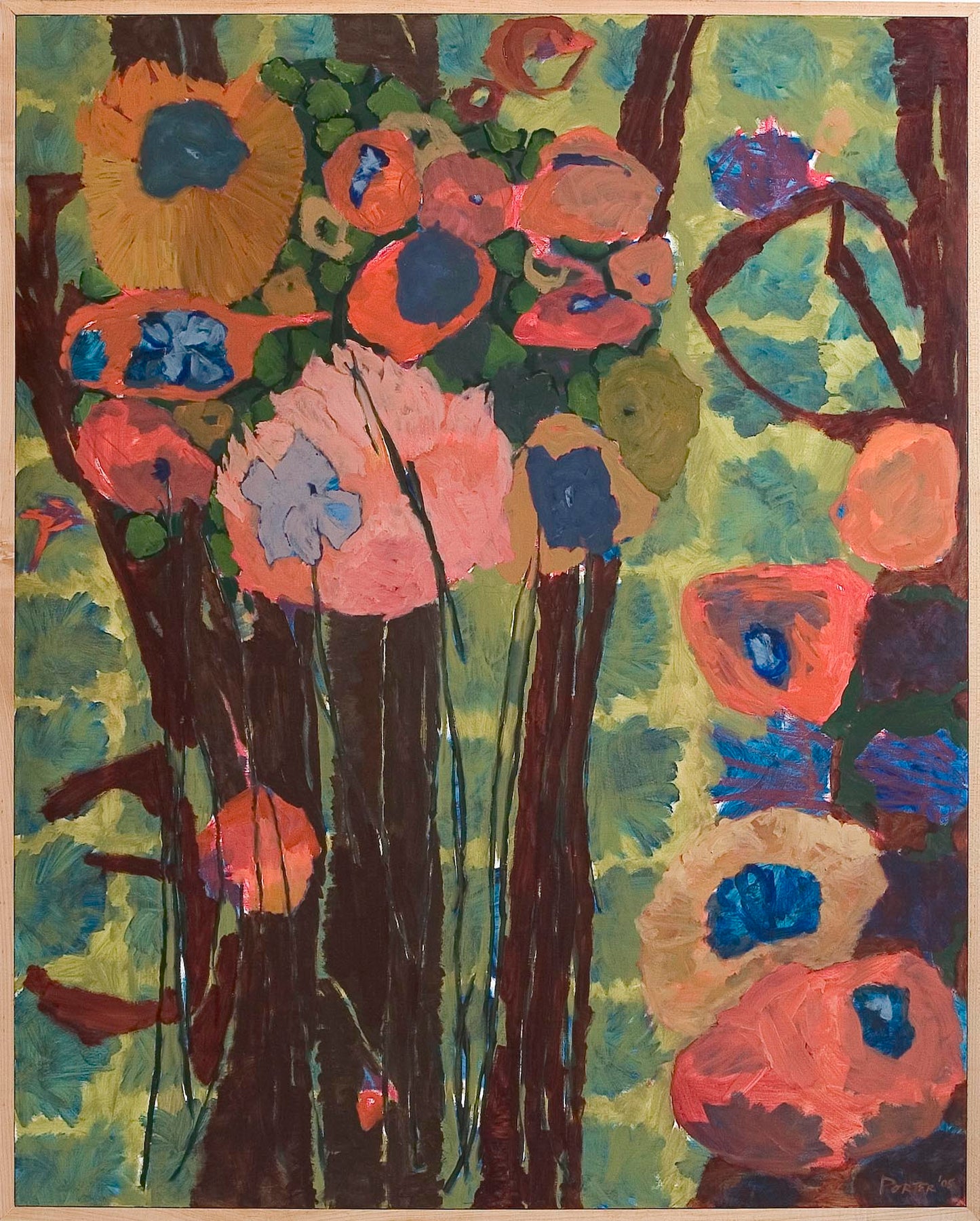 abstract colorful floral artwork with vibrant flowers on paper