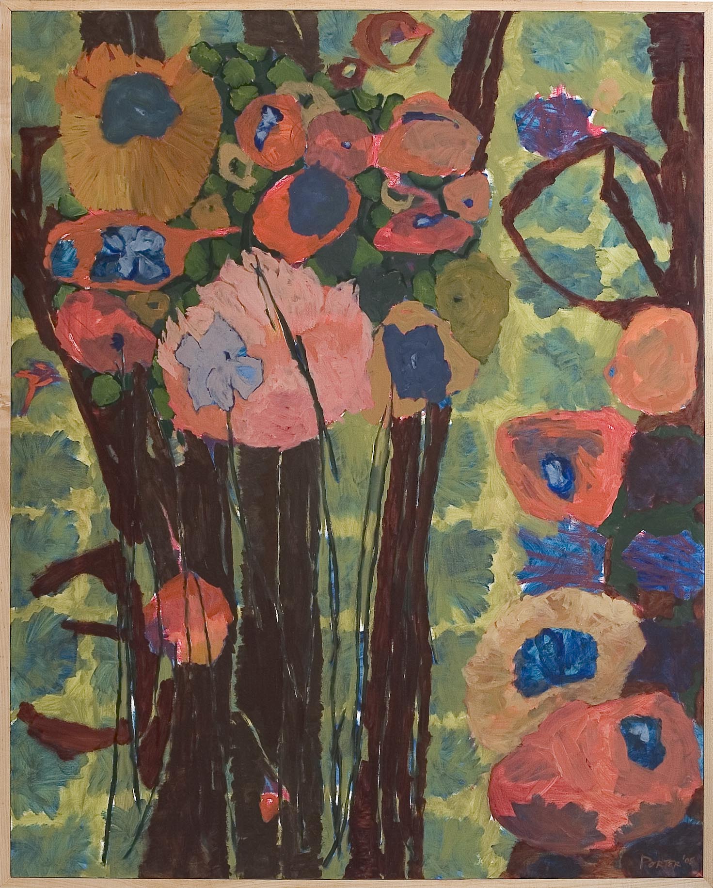 abstract colorful floral artwork with vibrant flowers on paper