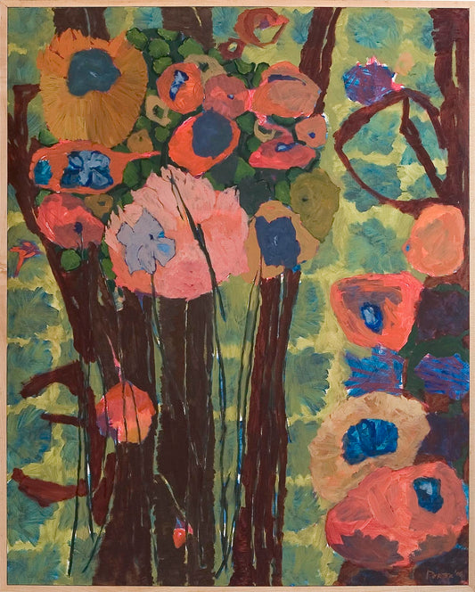 abstract colorful floral artwork with vibrant flowers on paper