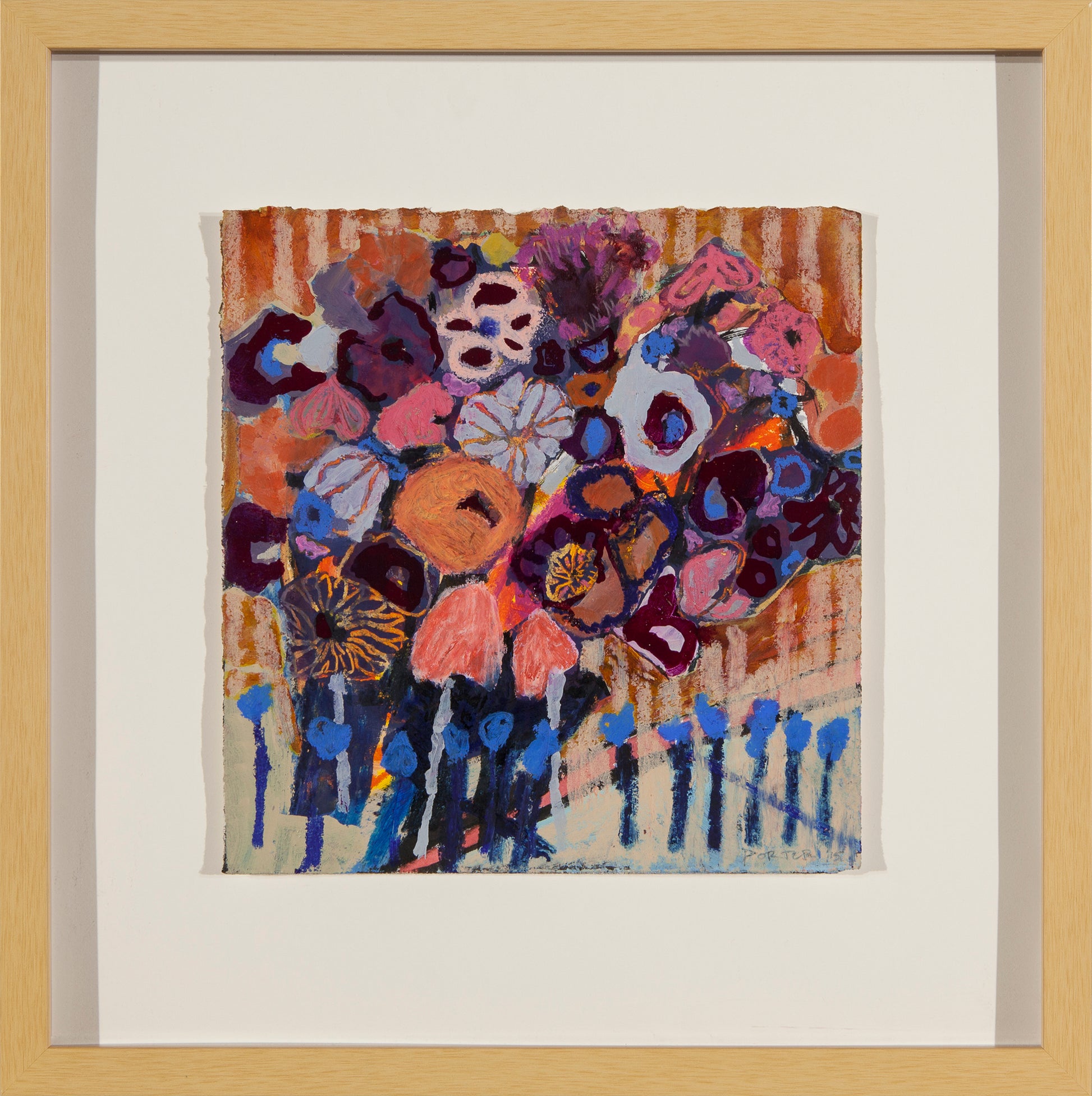 Abstract painting artwork of colorful floral design on paper mixed media