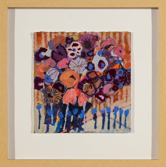 Abstract painting artwork of colorful floral design on paper mixed media