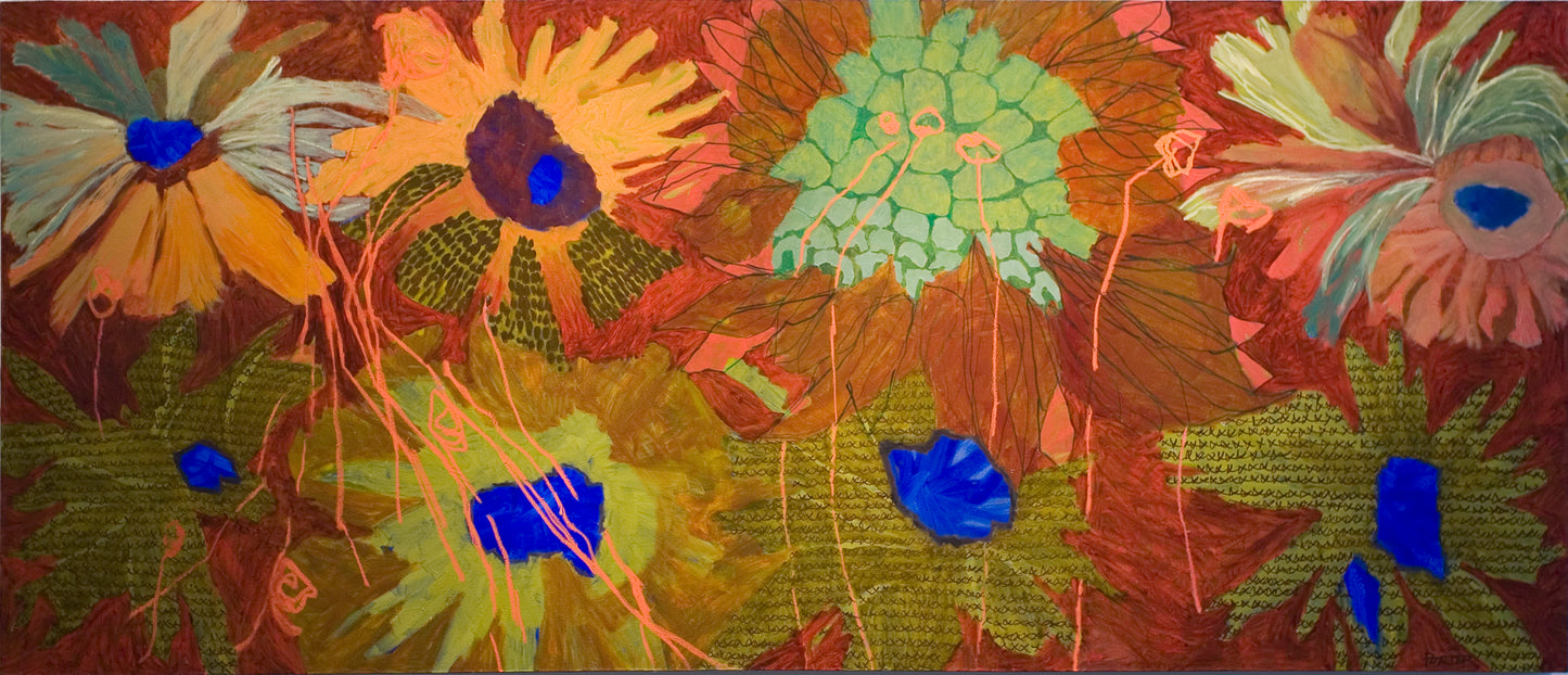 Colorful floral abstract artwork vibrant flowers and leaves