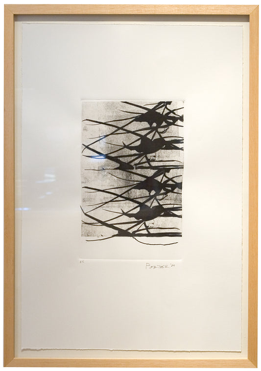 Framed abstract artwork with black lines minimalism mixed media on paper