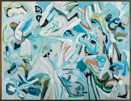 Abstract fluid painting acrylic on canvas blue and white