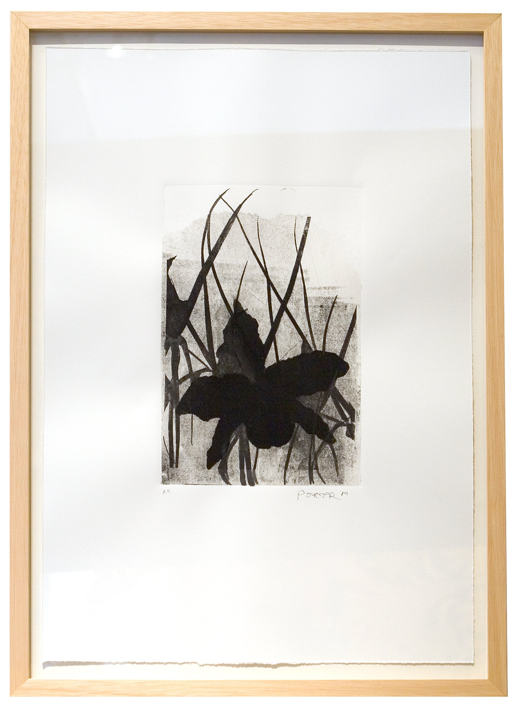 Abstract minimalism art painting mixed media on paper black white grey botanical and floral