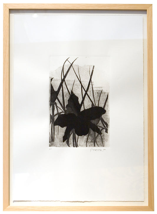 Abstract minimalism art painting mixed media on paper black white grey botanical and floral