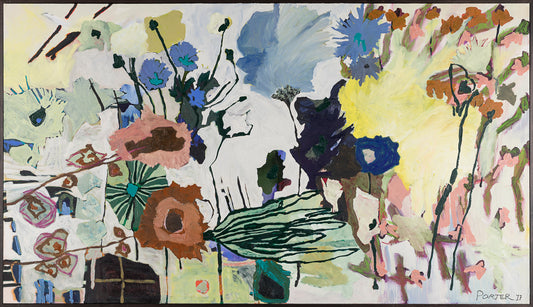 Abstract artwork with colorful flowers acrylic on canvas