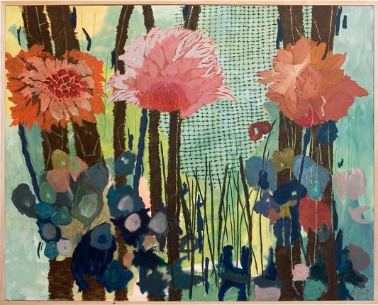 Abstract art colorful botanical floral acrylic painting on canvas