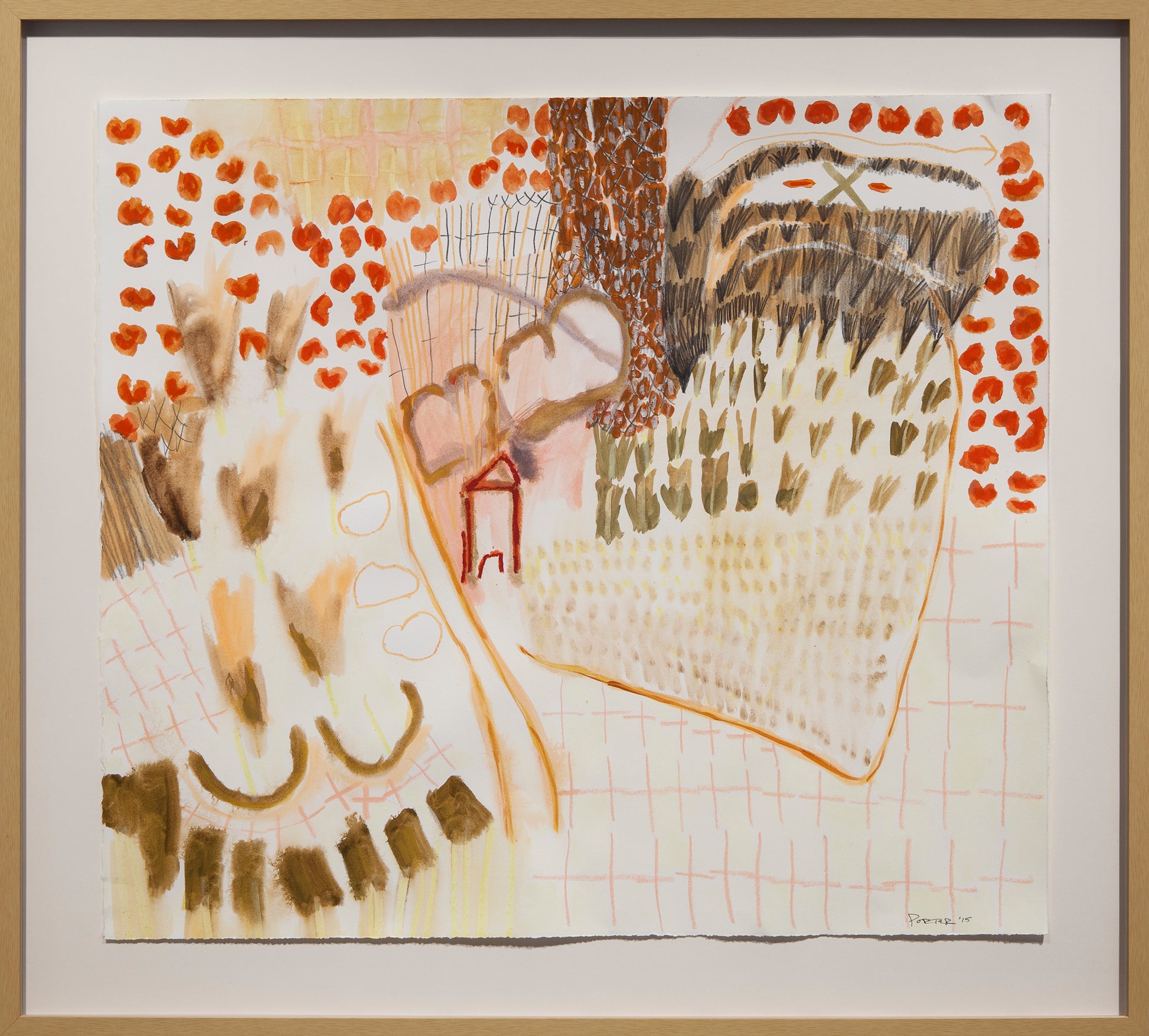 Abstract artwork with warm and gold geometric shapes and patterns on paper