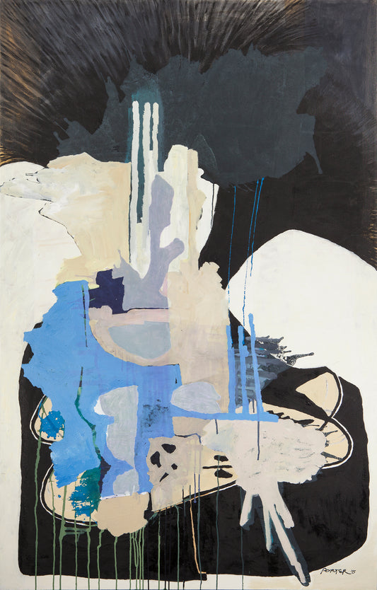 abstract acrylic painting on canvas with blue white and black art 