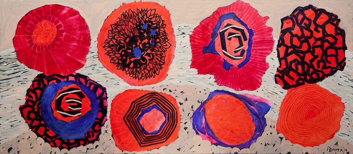 Abstract colorful red white black and blue vibrant acrylic painting on canvas