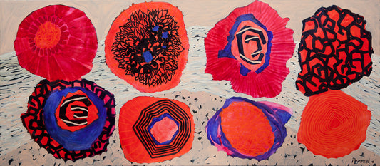 Abstract colorful red white black and blue vibrant acrylic painting on canvas