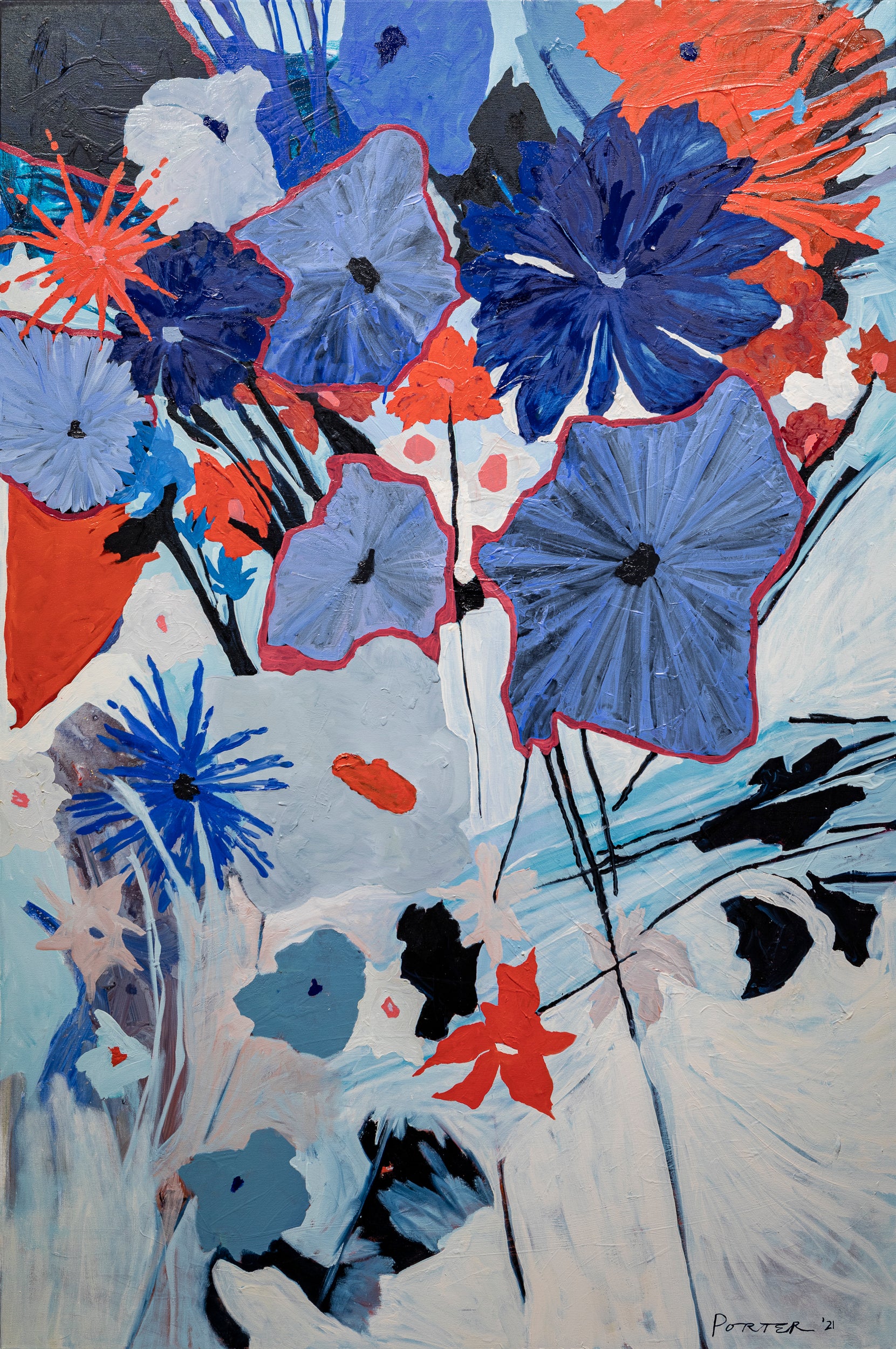 Abstract floral botanical art acrylic paint on canvas