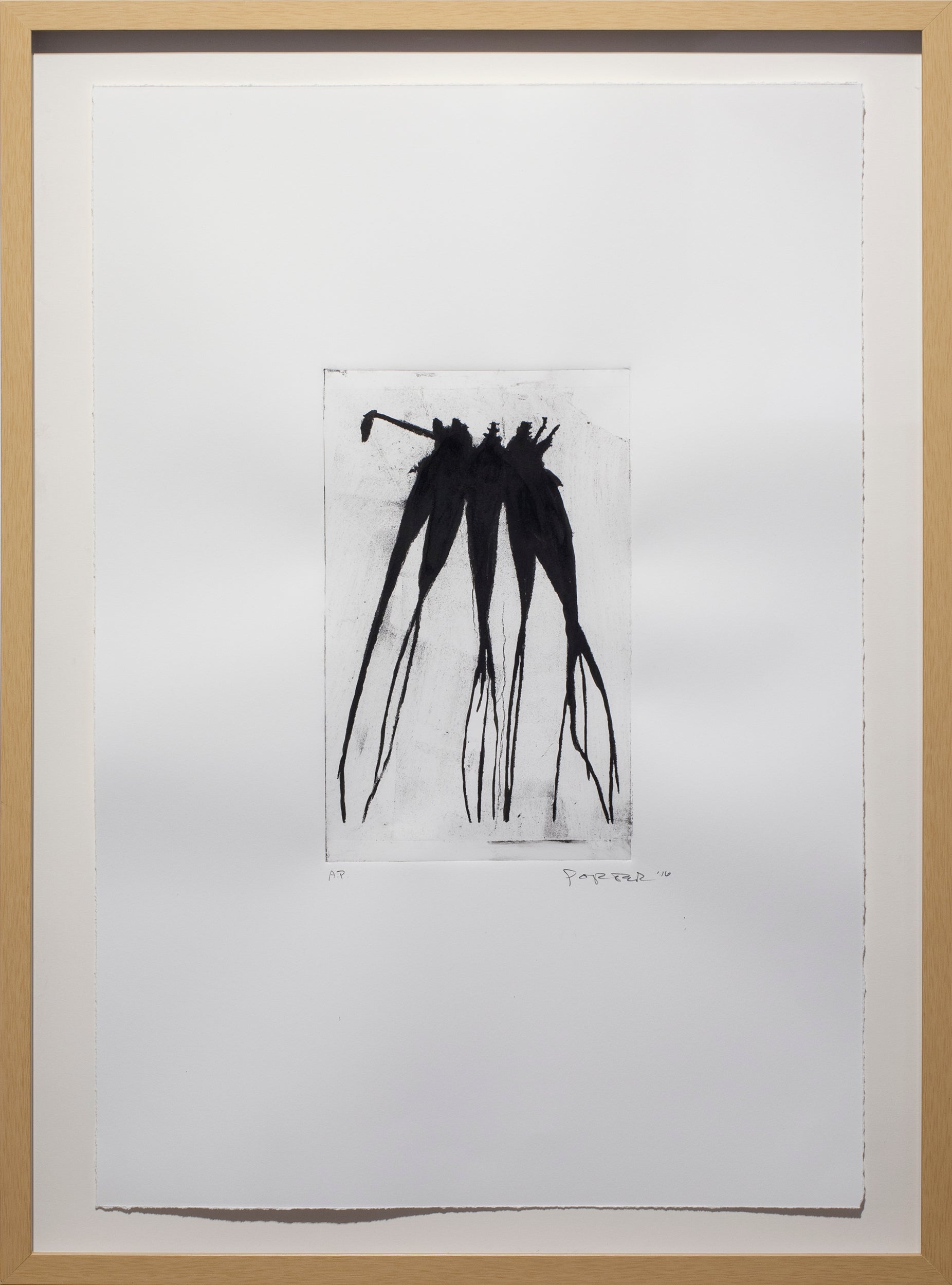 Framed black and white abstract artwork mixed media on paper
