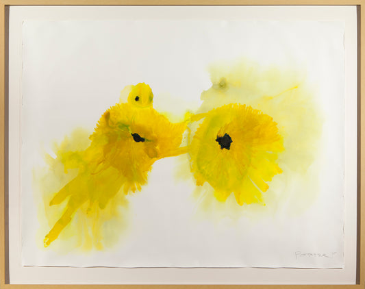 Abstract yellow ink blot painting mixed media on paper bright vibrant art