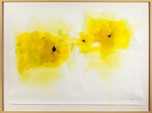 Abstract yellow ink blot painting mixed media on paper bright vibrant art