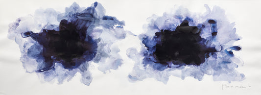 Abstract blue ink blot painting mixed media on paper