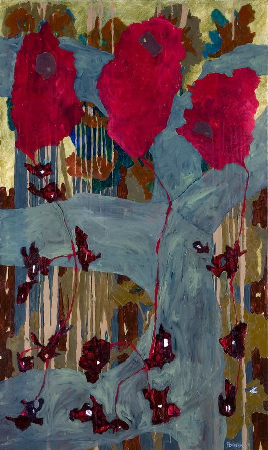 Abstract acrylic floral and botanical painting on canvas